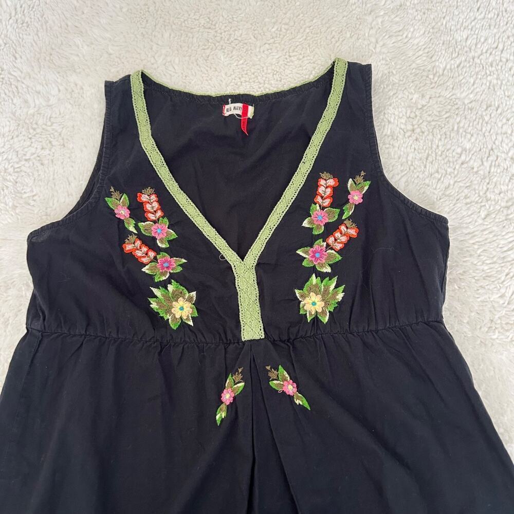 Old Navy VTG 100% Cotton Womens Black Embroidered Floral Tunic Top Sz S - Picture 3 of 7
